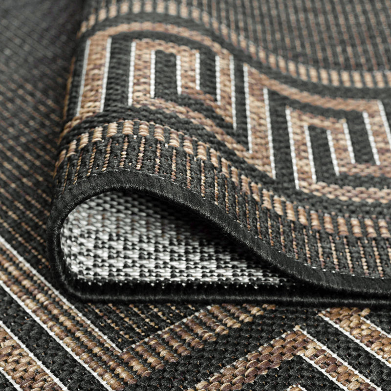 Sol 72 Outdoor™ Abrahams Flatweave Black/Gold Indoor/Outdoor Rug